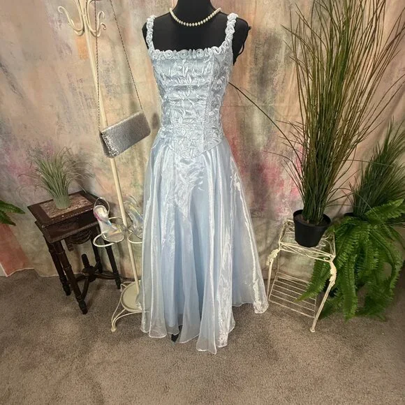 VTG📌 Aspeed Iridescent Organza 90s Fitted Corset-Style Bodice Prom Formal Gown - Picture 2 of 16